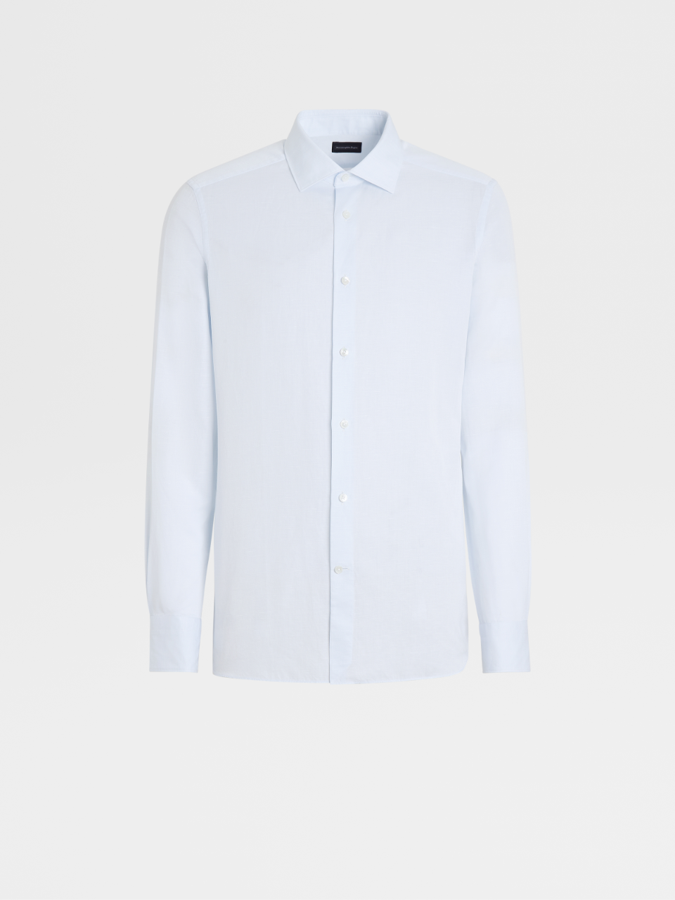 浅蓝色成衣水洗棉质亚麻精裁衬衫，Milano 合身版型